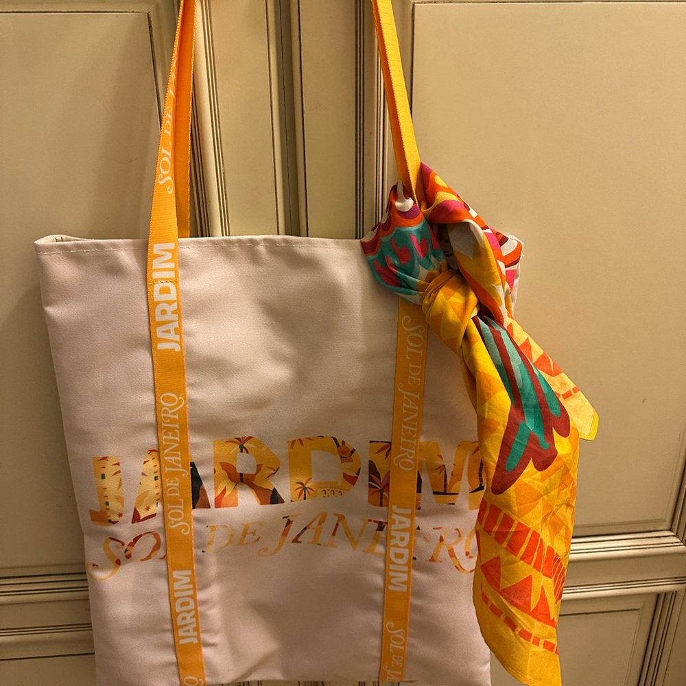 Sol de Janeiro Cream and Orange Tote Bag with Tassel